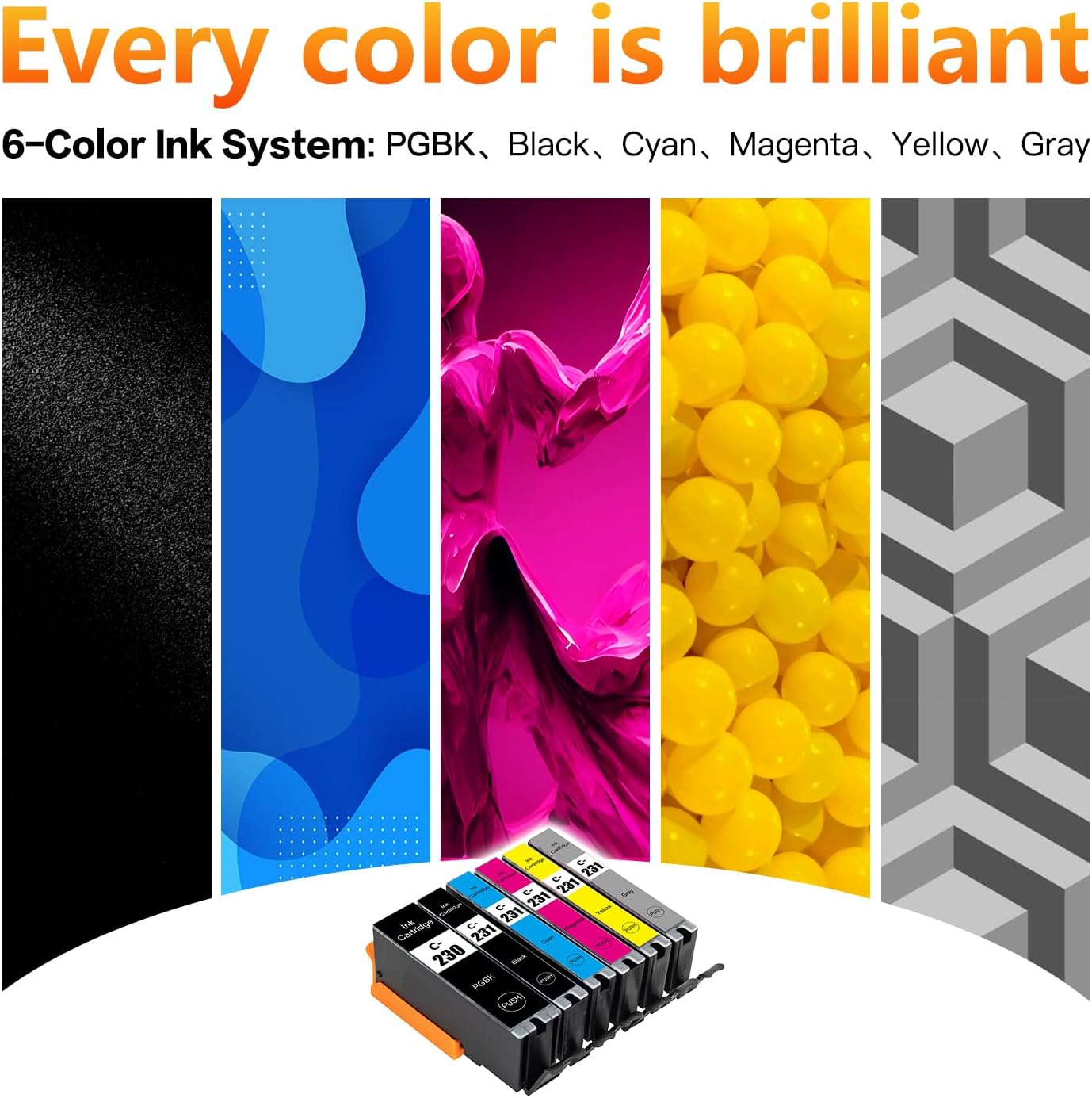 Compatible with Canon PGI-230 PGBK & CLI-231 Ink Cartridges, Replacement for Canon Pixma TS8820 Printer - Full Set (PGBK/Black/Cyan/Magenta/Yellow/Gray)