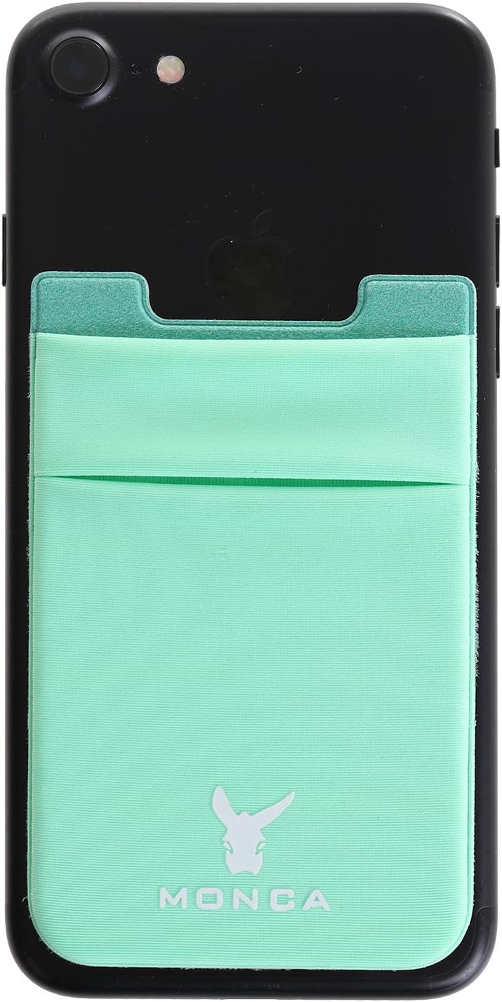 Phone Wallet Stick on, RFID Blocking Phone Card Holder for Back of Phone Stick On Sticky Adhesive Attachment iPhone Wallet & iPhone Credit Card Holder (RFID Mint)