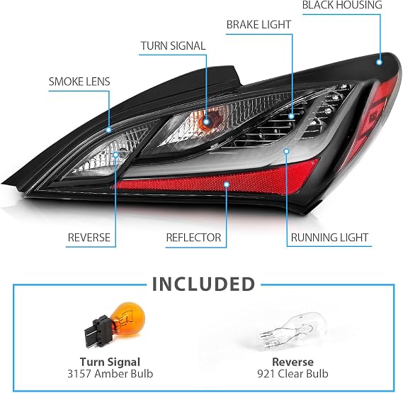 AmeriLite LED Bar Replacement Taillights Set for Hyundai Genesis Coupe (Black)
