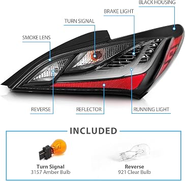 AmeriLite LED Bar Replacement Taillights Set for Hyundai Genesis Coupe (Black)