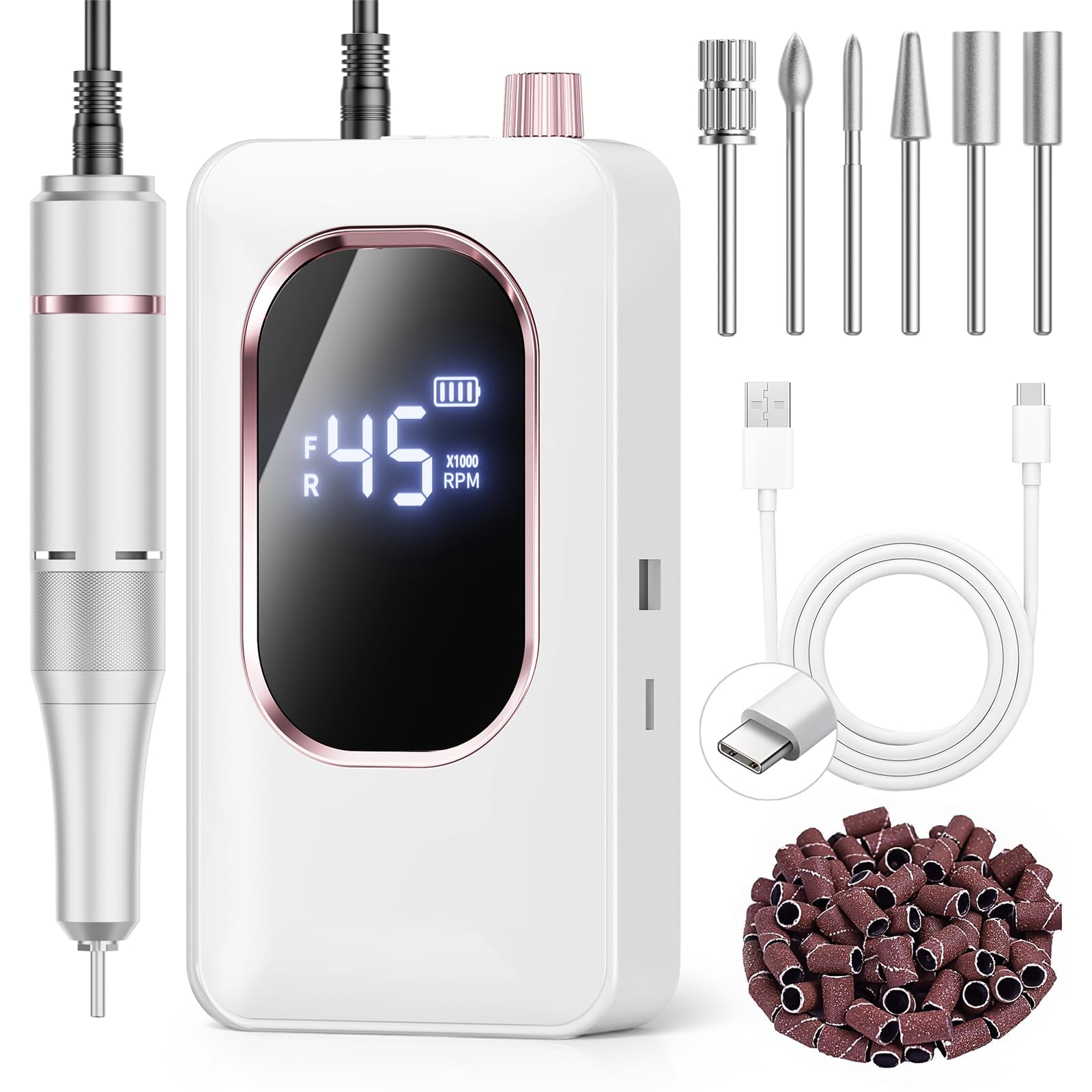 Trapano elettrico professionale per unghie, 45000 giri/min, lima portatile per unghie in gel acrilico, senza fili, ricaricabile, kit di trapano per unghie ultra potente per modellare, lucidare e