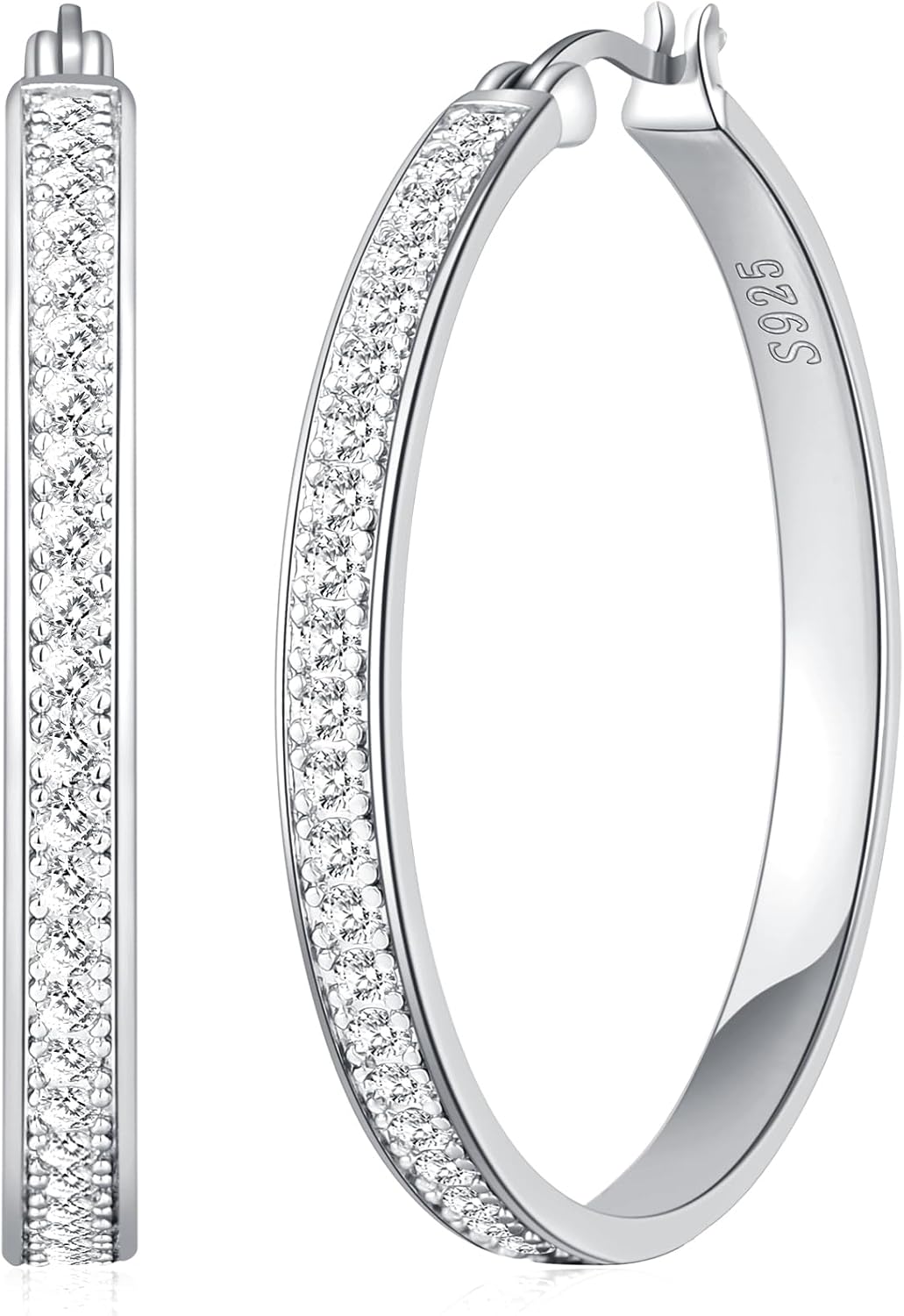 BMMYE Rhinestone Hoop Earrings for Women Sparkly Large CZ Hoops for Sensitive Ears Non Tarnish Sterling Silver/Gold Plated Rhinestone Earrings 20/30/40/50/60/70mm