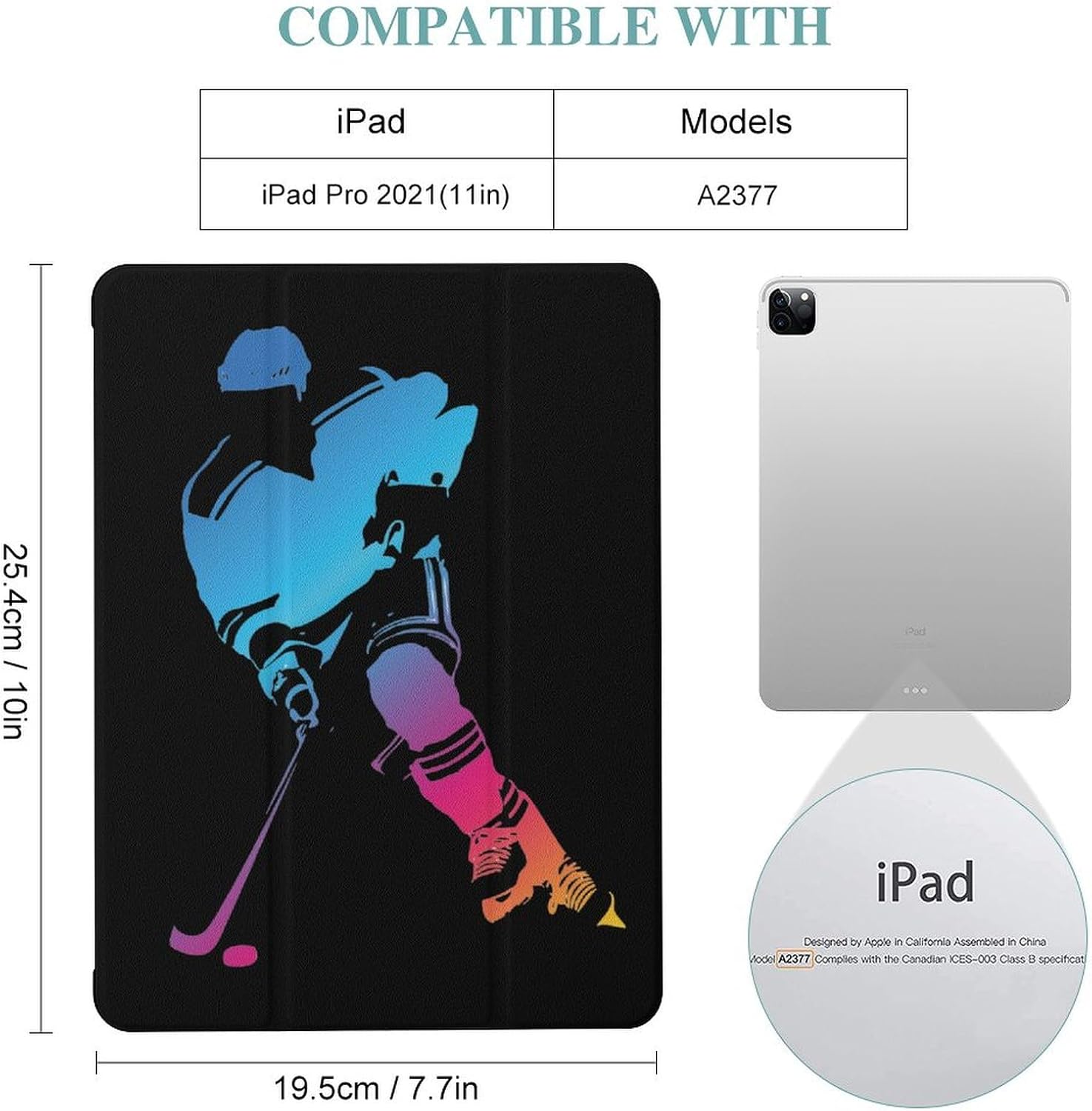 Hockey Novelty Protective Case Cover for IPad 2021/2022 Air 1/2/3/4/5 Generation with Pencil Holder image 2