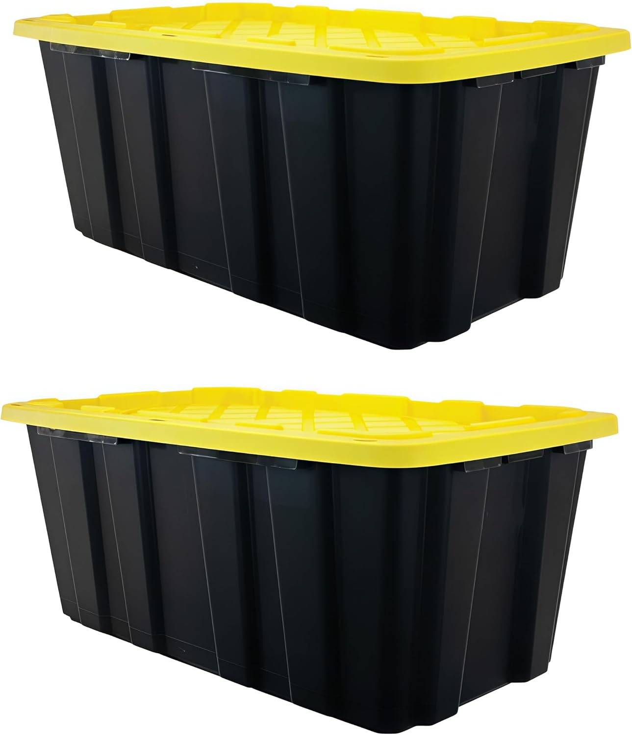 40 Gallon Tough Tote 2 Pack, Black and Yellow Heavy Duty Storage Bins with Lids, Large Stackable Plastic Storage Containers for Garage, Moving & Truck Transport