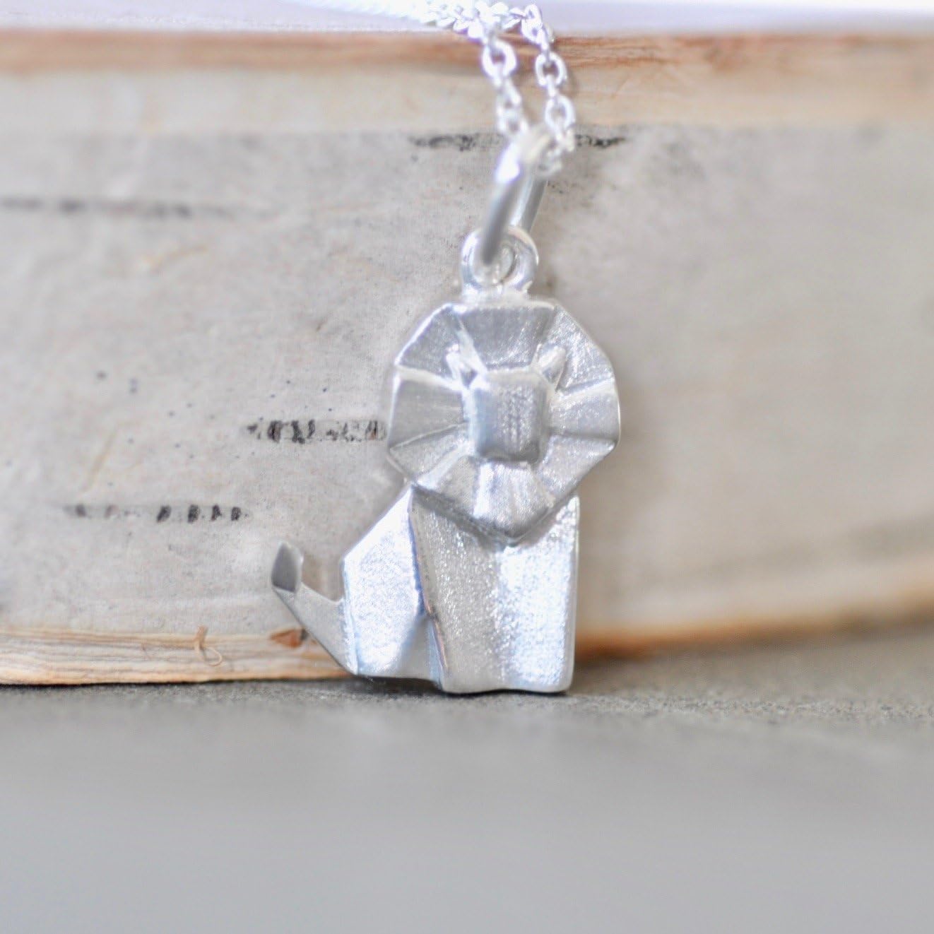 Origami Lion Necklace in Sterling Silver with 20" Chain - Image 2