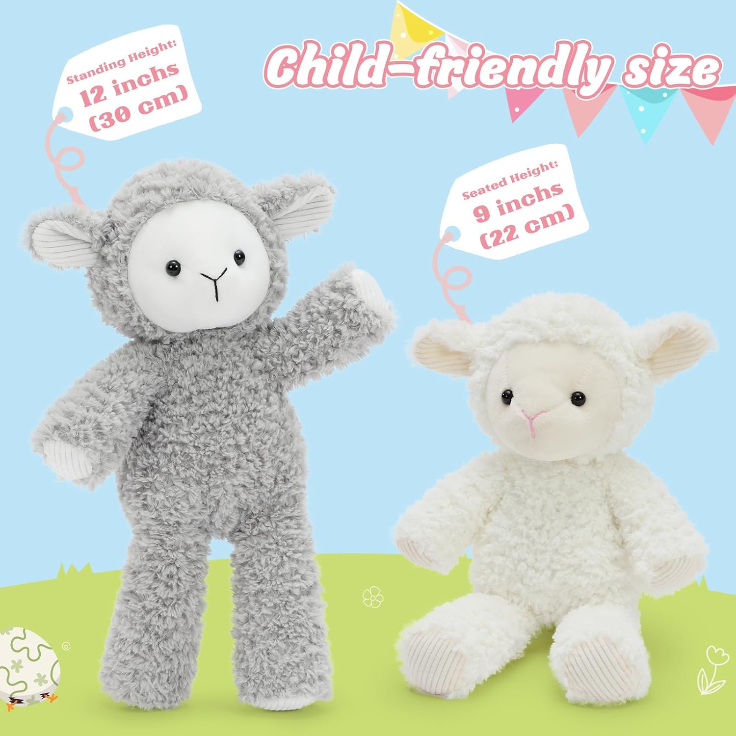 MaoGoLan 2 Pcs Sheep Plush Stuffed Easter Animals Bulk, 12inch Lamb Stuffed Animals for Girls Easter Gifts Basket Stuffers Kids Party Favors Decorations Christmas Valentines Day