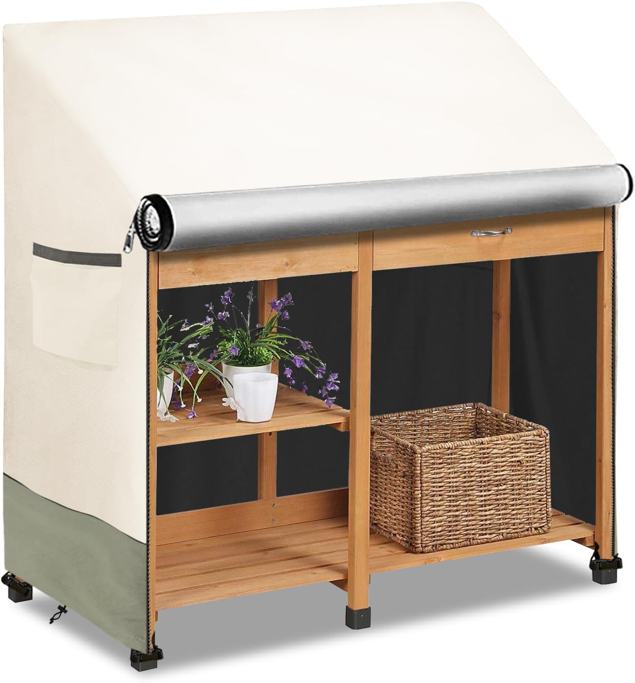 Outdoor Garden Potting Bench Table Cover with Split Zipper,Heavy 600D Duty Waterproof Anti-UV All Weather Protection,47" x 20" x 47" -Beige