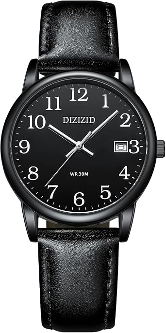 Mens Simple Chronograph Wristwatch, Analog, Water Resistant to 3 ATM, Leather Strap, Black Leather Strap, For Men, black_A, Modern