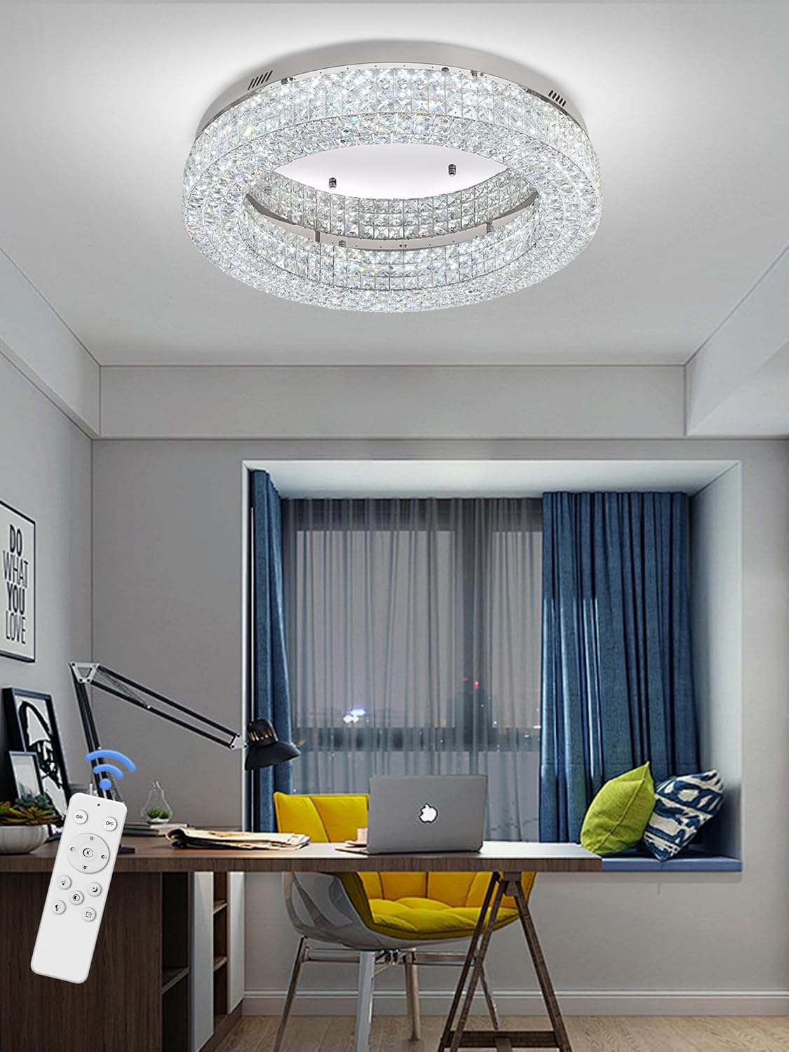 24" Crystal Chandeliers,Round Chandelier for Living Room Modern Ceiling Chandelier Flush Mount Ceiling Light Fixtures for Foyer Bedrooms Dining Room Hallway
