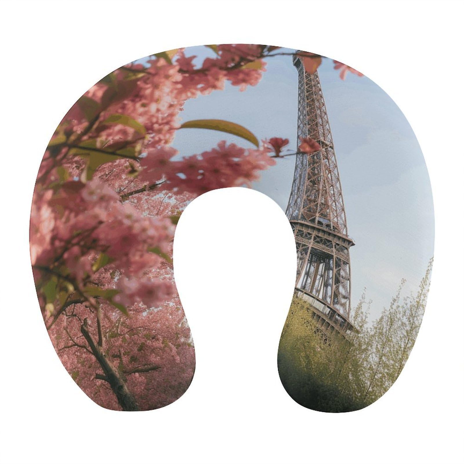 VstaDank Paris Eiffel Tower Flower Neck Pillow Soft Comfortable Travel U Shaped Pillows Portable Pillows for Shoulder Memory Foam Head Support Pillow for Airplane Car Home Office