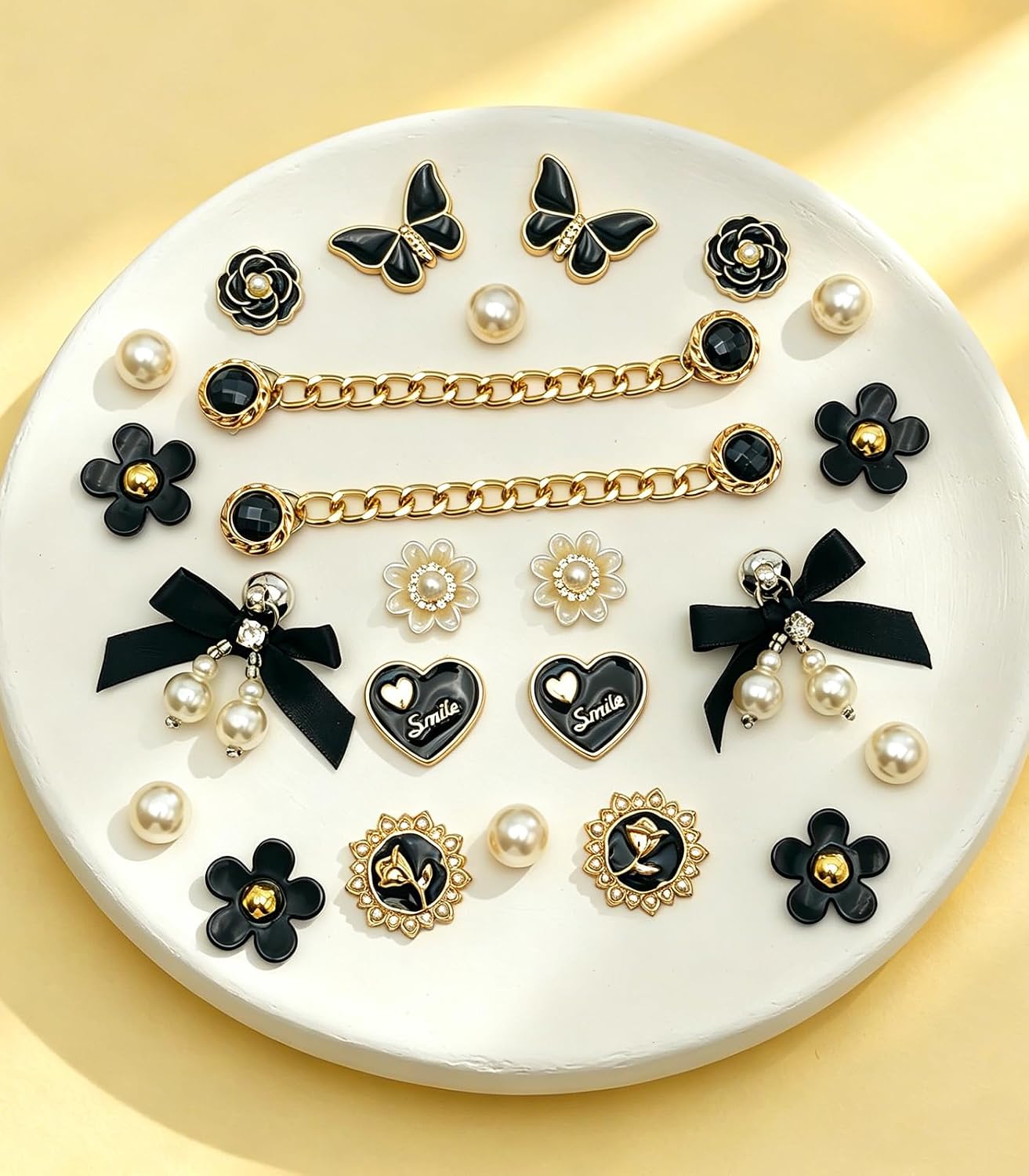 24PCS Shoe Charms – Fabric Bows, Pearl Chains & Floral Set image 2