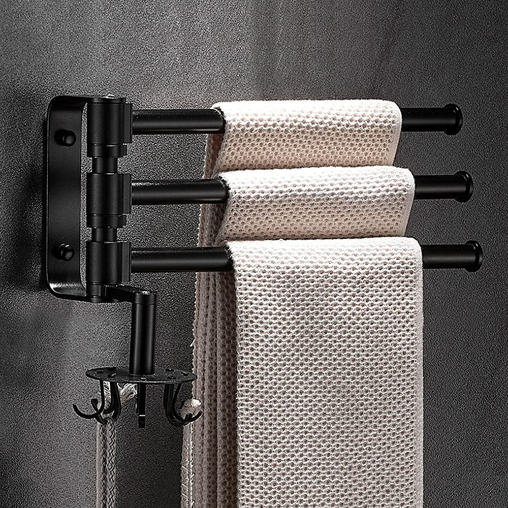 Marre de trouer vos murs ? Porte-serviettes pivotant noir adhésif sans perçage pour salle de bain
