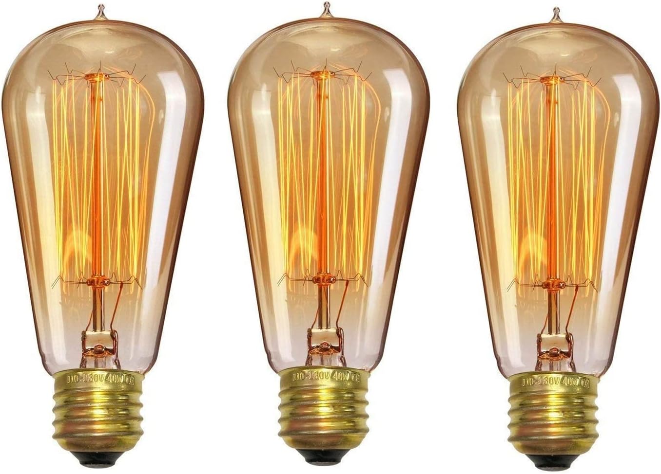 Desidiya Edison Tungsten Filament Antique Glass Light Bulbs Vintage Base E27 Bulb Yellow Light For Home Decoration Living Room/Hall/Balcony/Restaurant Bar Lighting (Pack Of 3), Incandescent