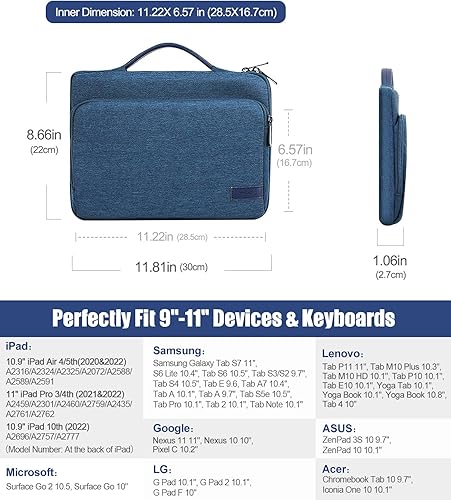 Miniatura 2 de MoKo Funda de transporte para tablet de 9 a 11 pulgadas con asa retráctil para iPad Pro M4iPad Air M2 2024, iPad Air 54th 10.9, iPad 10.9, iPad Pro