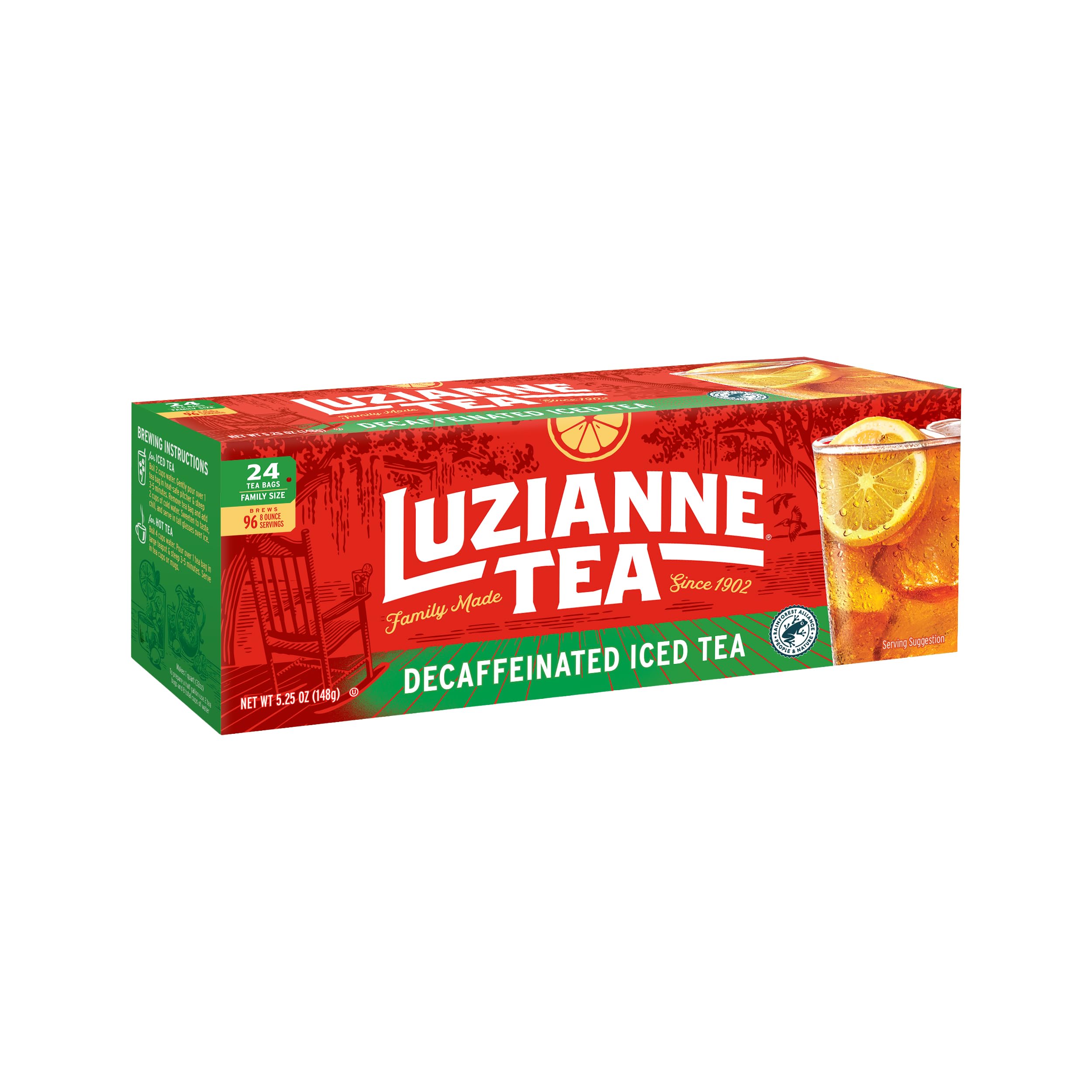 Luzianne Decaffeinated Iced Tea Bags, Family Size, 24ct Box (Pack of 1)