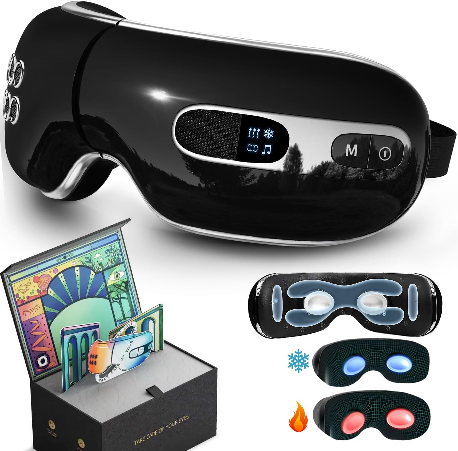 Eye Massager with Heat and Cooling for Migraines Eye Strain, Bluetooth Eye Massager Mask for Dry Eye Gifts for Women and Men