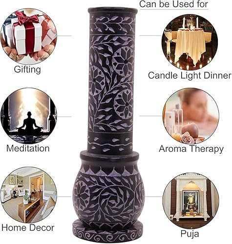 Miniatura 5 de Soporte para palitos de incienso negro con esteatita de mármol, quemador de velas, soporte para velas de té, soporte redondo para incienso