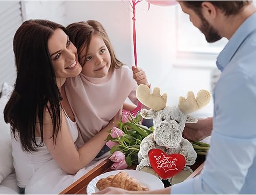 Miniatura 6 de DolliBu I Love You - Alce sentado de San Valentín, lindo animal de peluche suave con corazón rojo, regalo para el día de San Valentín, regalo de