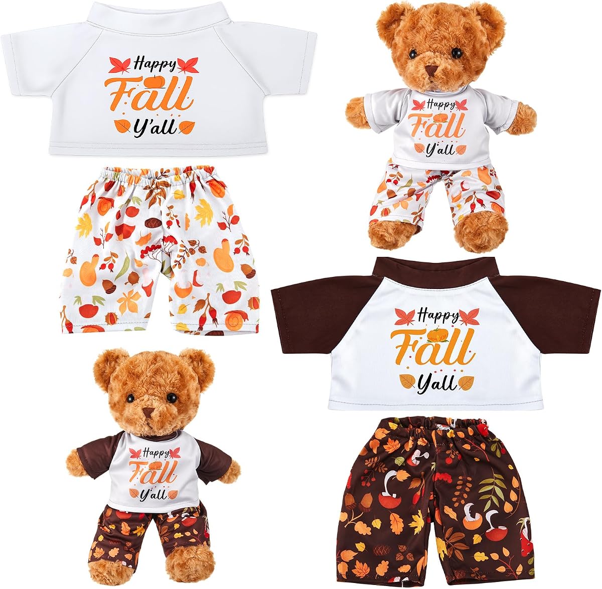 Civaner 2 Pack Bear Clothes Stuffed Animal Outfit Pajamas, Fall Style | Fits Most 12-16 Inches Bear Accessories, Satin Pajama Sets for Plushies, Pre Kindergarten Toys