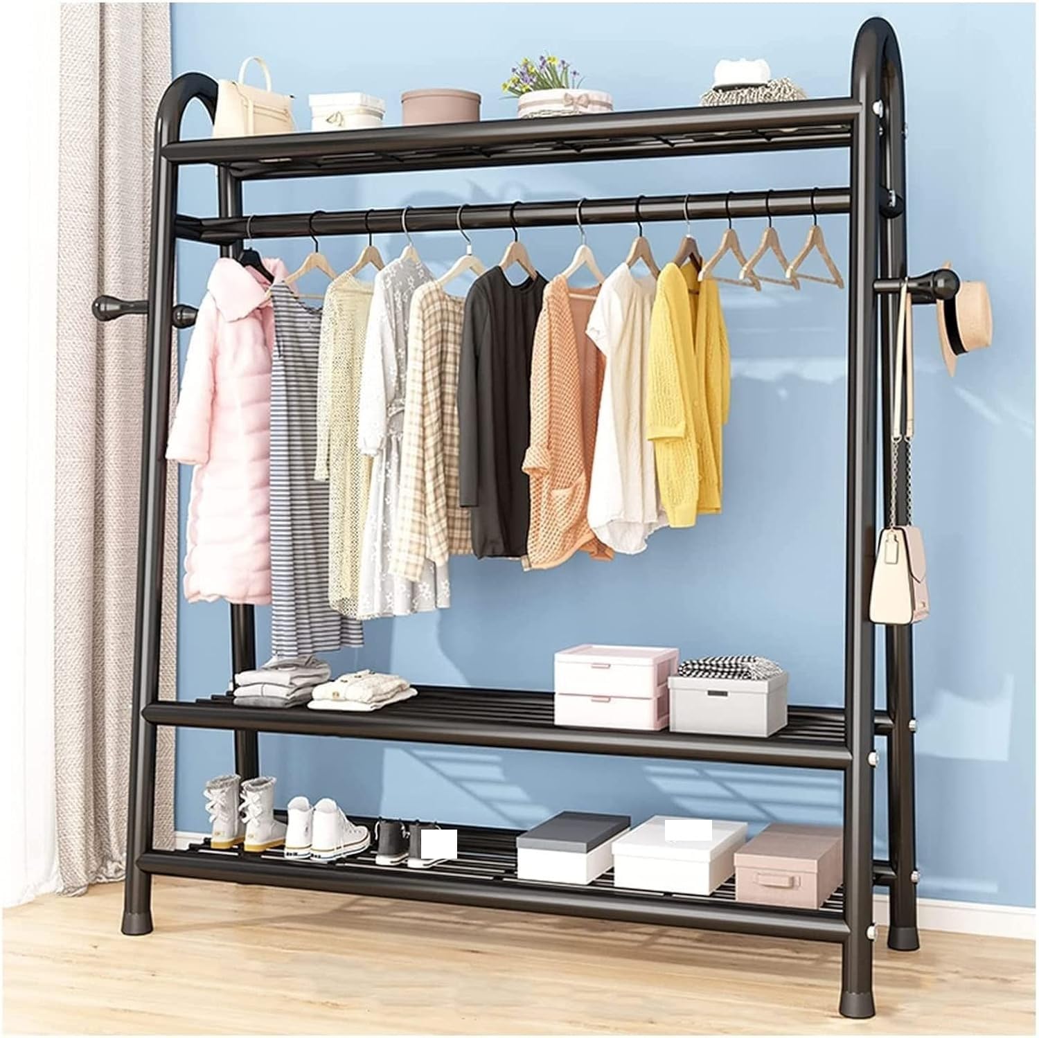 Metal Coat Hanging Rack Heavy Duty Clothes Hanger Freestanding Garment Rail