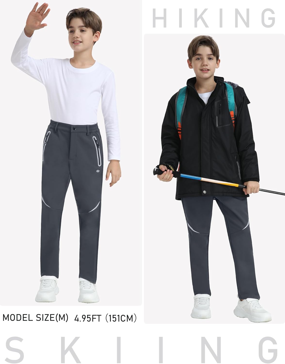 MoFiz Boys Fleece Hiking Snow Ski Pants Kids Winter Waterproof Warm Outdoor Pants with Zippered Pocket - Image 6