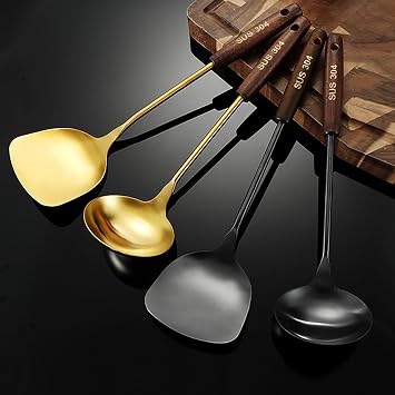 Kitchen Utensil Set, 2-Piece Cooking Tools with Wood Handle, Black (Black)