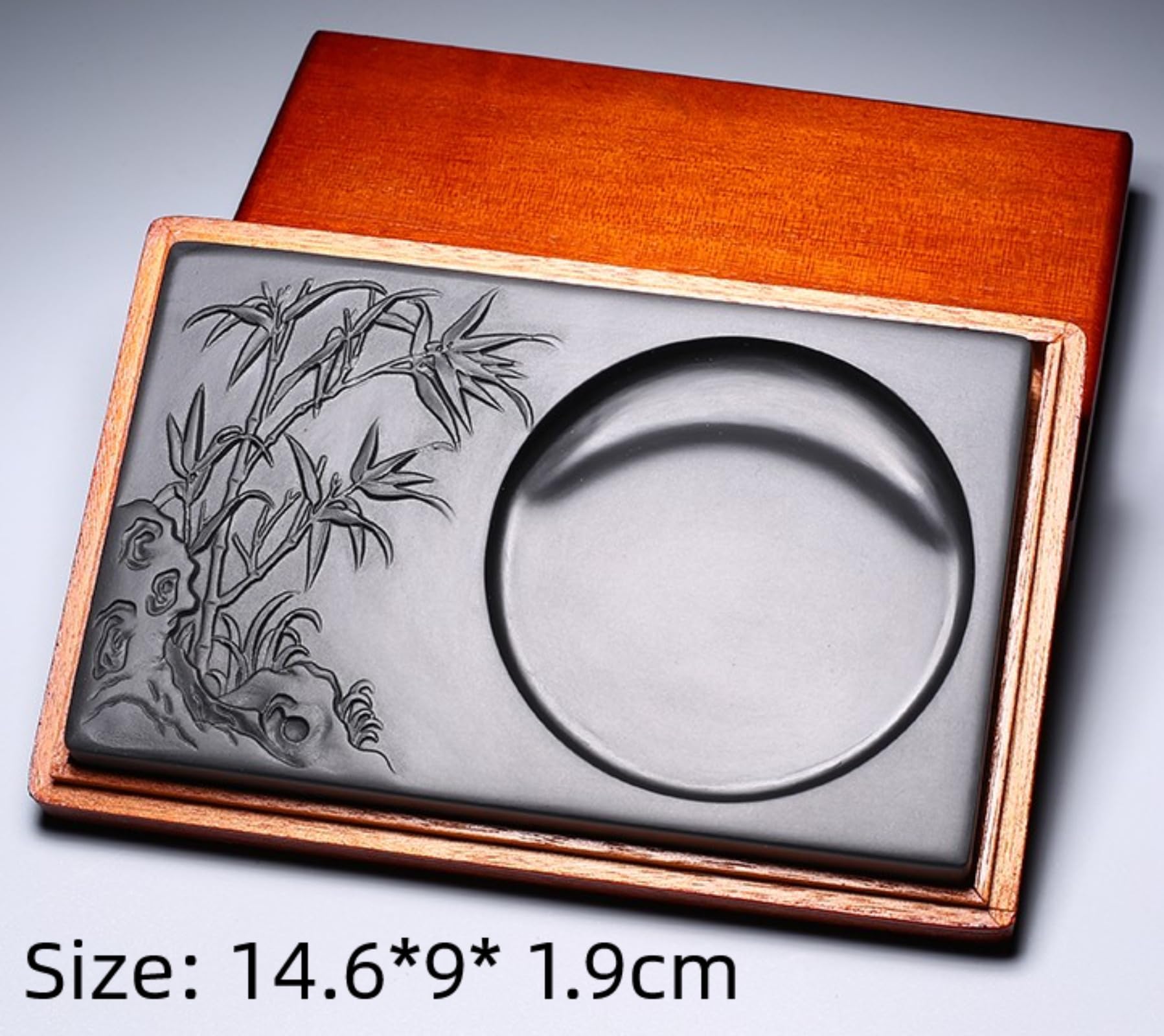 Avec coffret cadeau Pierre à encre calligraphie antique 14,6 cm 14,5 cm, fournitures d'écriture de style chinois Ornement en pierre d'encre
