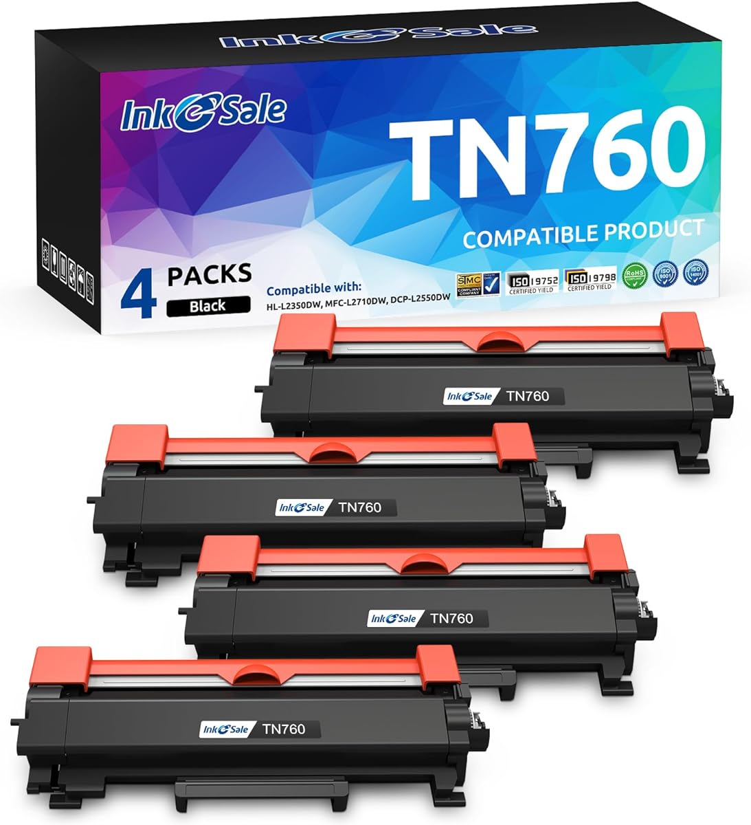 TN760 Toner for Brother Printer TN730 TN-730 TN-760 Toner Cartridge for Brother Printer mfc-l2710dw mfc-l2717dw mfc-l2750dw hl-l2390dw hl-l2395dw hl-l2350dw hl-l2370dw dcp-l2550dw Toner Cartridge 4PK