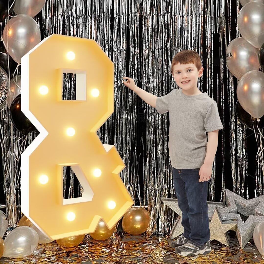 100cm-3.3ft Letter & Decor Light Up Number for Birthday, Black Marquee Light Up Mosaic Pre-cut Foam Board Set for New Year Anniversary Party