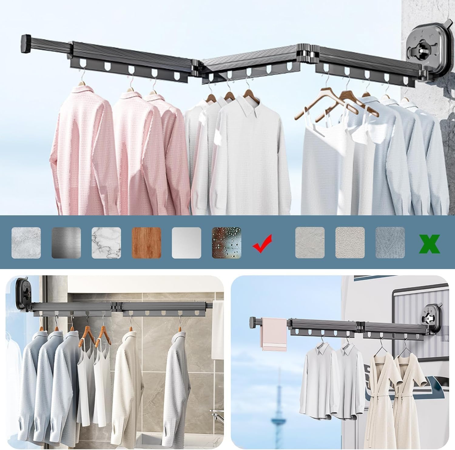 Tendedero esquinero de pared – Secador de ropa de aluminio que ahorra espacio (92 cm, blanco) – Perfecto para lavandería en casa y espacios pequeños – eficiente, duradero y elegante