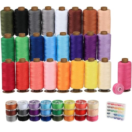 ilauke 50Pcs Bobbins Sewing Threads Kit, 400 Yards per Polyester Thread Spools, Prewound Bobbin with Case for Brother Singer Janome Machine, 25 Colors