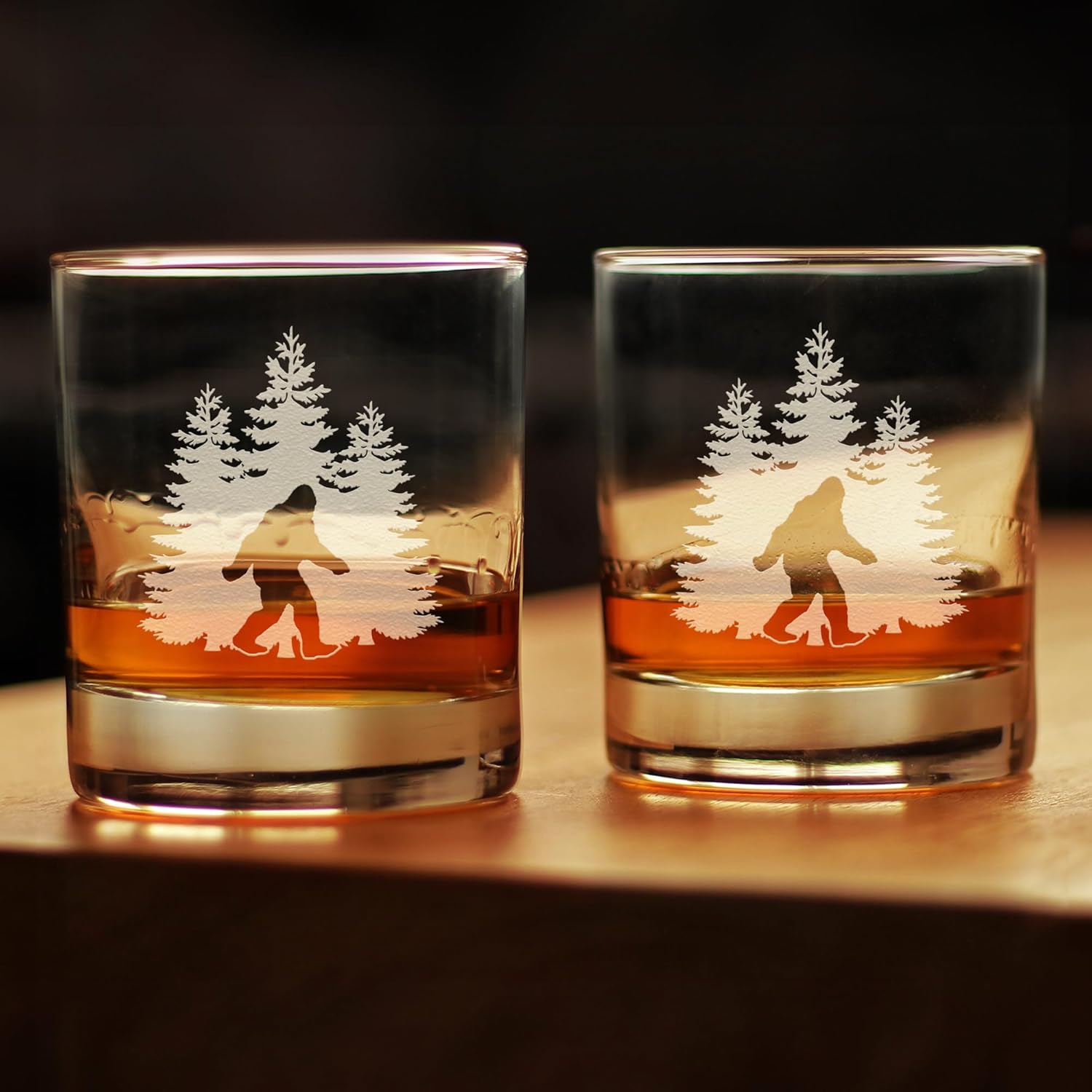 Bevvee Bigfoot Whiskey Rocks Glass - Funny Bigfoot Gifts for Sasquatch Enthusiasts - Set of 2-10.25 Oz Rocks Glasses