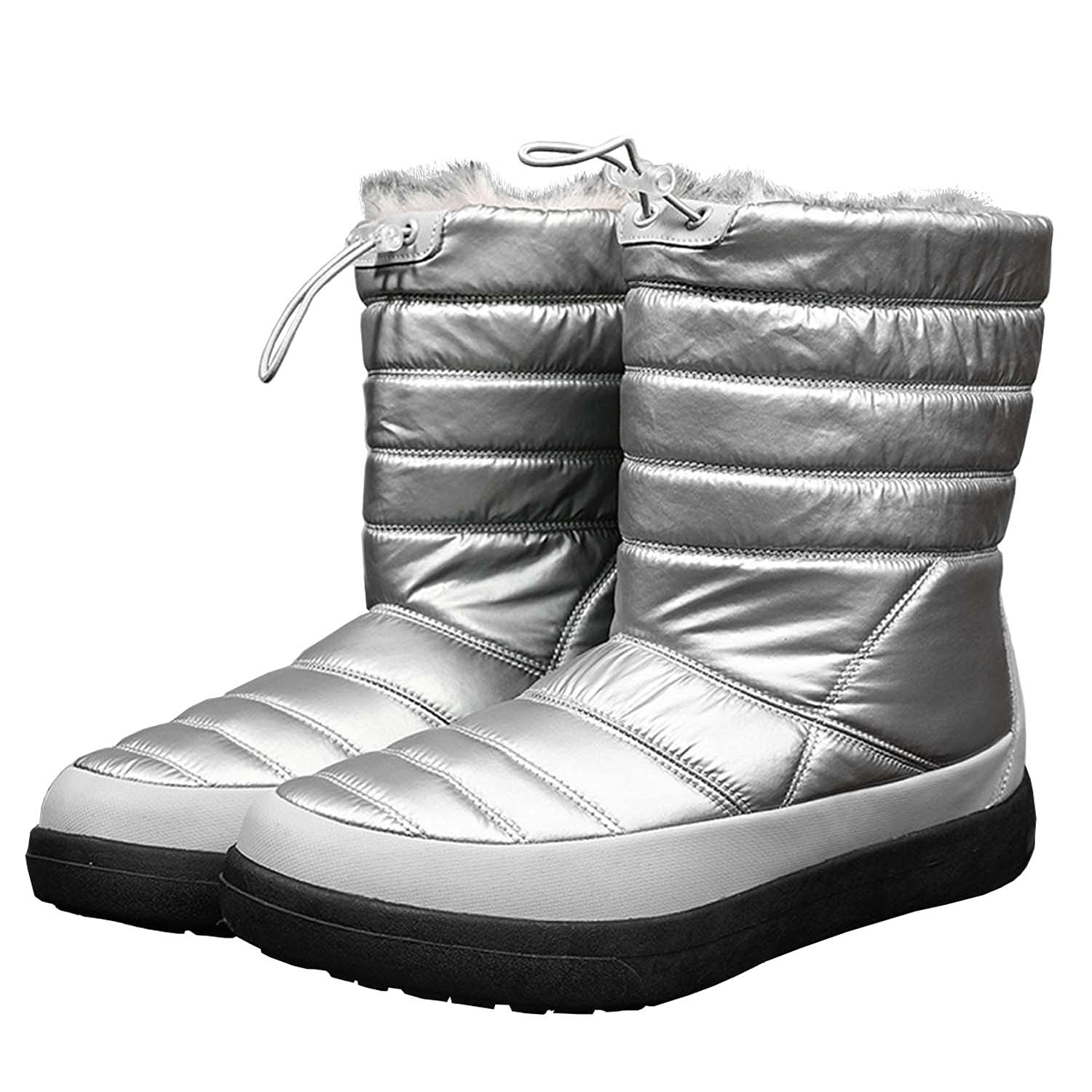 Botas de nieve para mujer invierno cálido forro de piel al aire libre sin cordones en botines impermeables zapatillas de deporte, gris, 39 EU