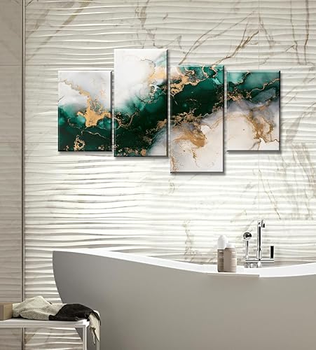 Miniatura 5 de JiazuGo Decoración de pared verde esmeralda, arte de pared abstracto de mármol verde y dorado para decoración de sala de estar, pintura abstracta