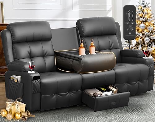 Miniatura 13 de Sofá Reclinable, Juego de Sofá Reclinable con Masaje de 3 Plazas de Gran Capacidad, Sofá de Dos Plazas para RV con Consola, USB, Puerto Tipo C