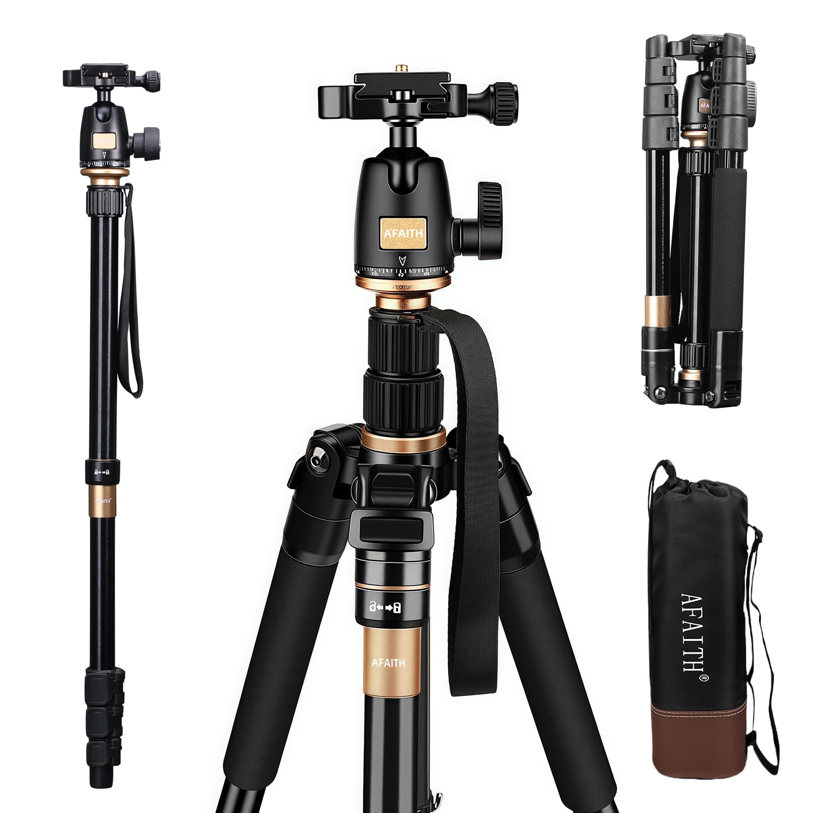 Amazon | AFAITH カメラ三脚 トラベル三脚 360度ボール雲台 一脚