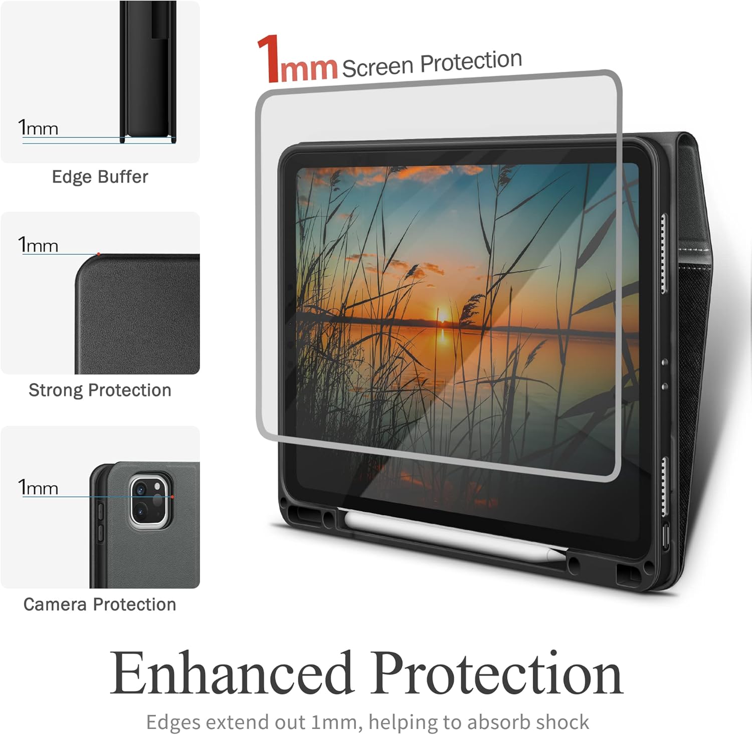 KingBlanc for iPad Pro 12.9 Case 6th/5th/4th/3rd Generation (2022/2021/2020) with Pencil Holder, PU Leather Smart Stand Cover, Auto Sleep/Wake, Apple Pencil2 Charging, Multi-Angle for Typing, Black - Image 9