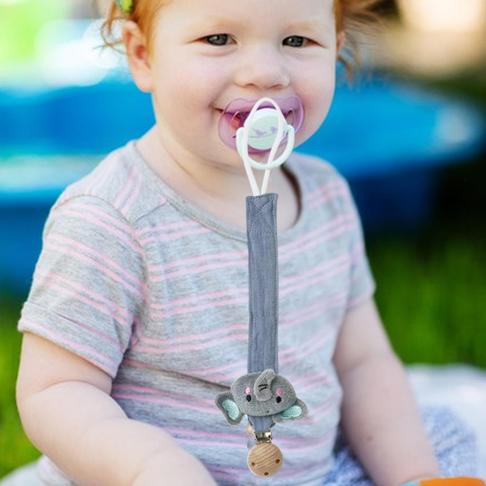 Pacifier Holder - Teething Ring Strap for Pacifiers | Animal Shaped Anti Lost Holder, Soft Silicone, Teether and Hiccup Towel Clip Holders 27x7x3cm/10.63x2.76x1.18 Inches — view 2