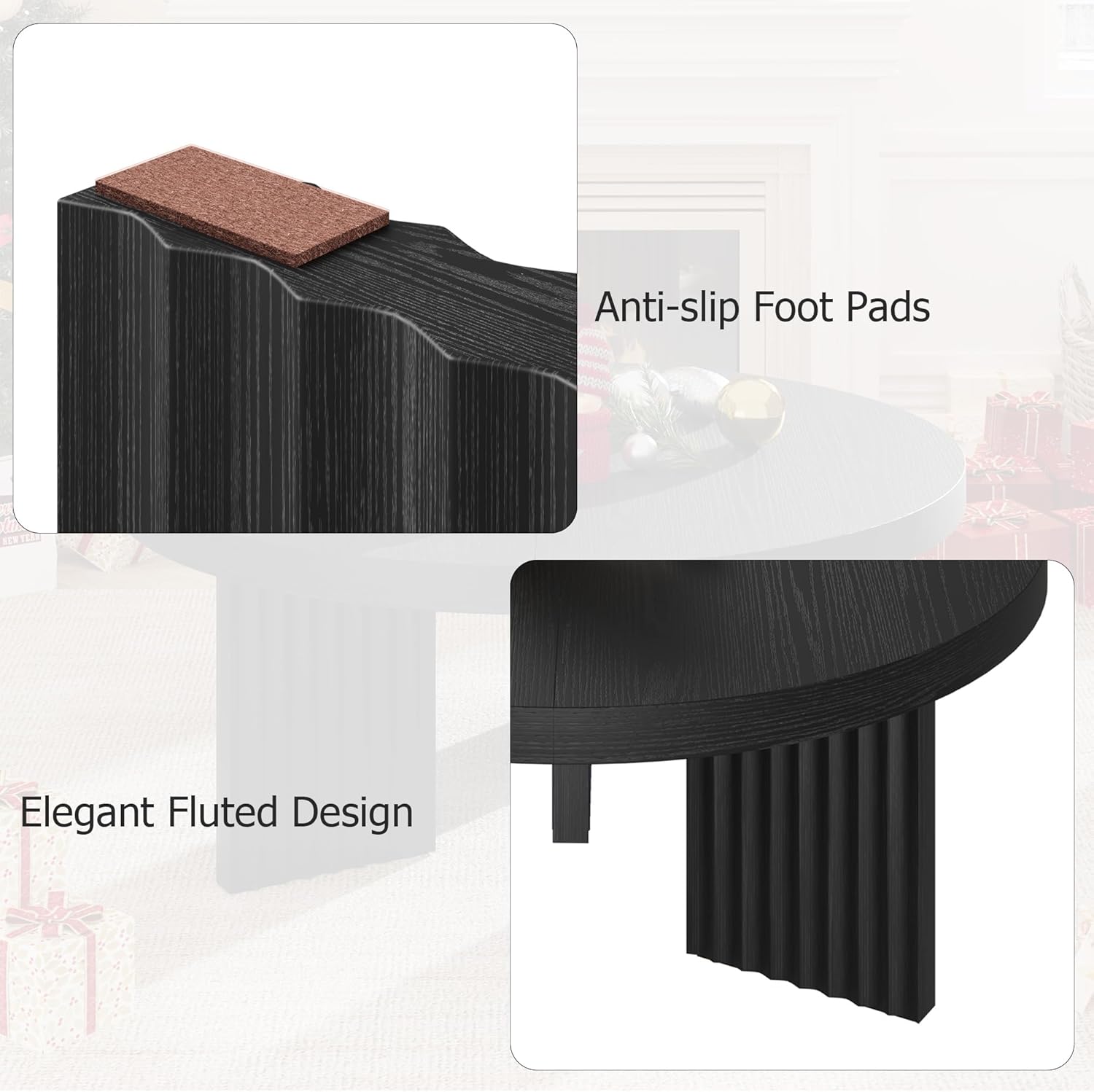 Garvee 33.5" Round Coffee Table, Circle Center Table with Fluted Legs & 1.3" Thick Top, Accent Cocktail Tables for Living Room, Bedroom, Easy Assembly, Black