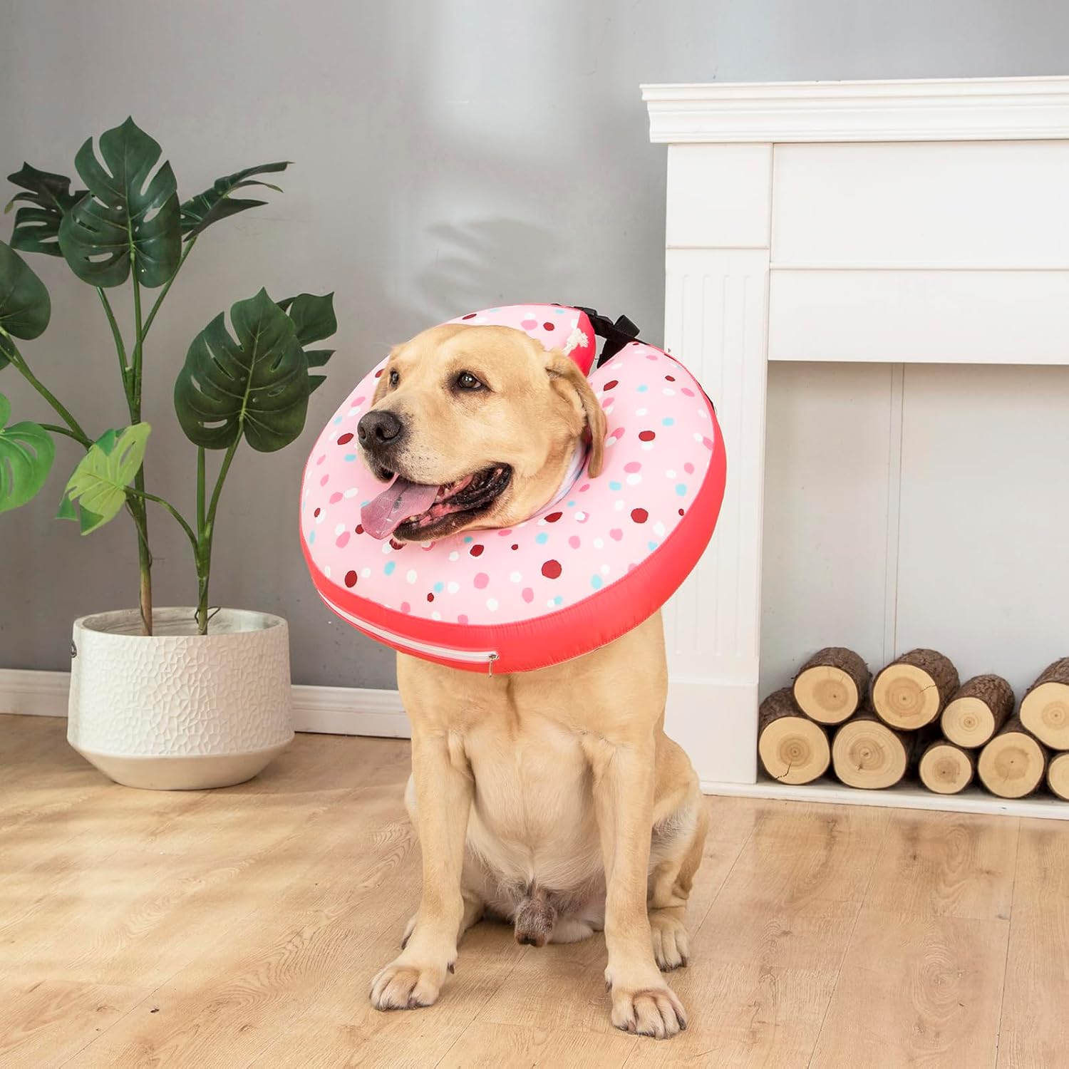 Dog Cone Collar Inflatable Donut for Large Medium Small Dogs, Soft Waterproof Dog Cone Alternative After Surgery Prevents Licking Wounds Easy Clean (Pink, L (Neck 13.5"-18"))