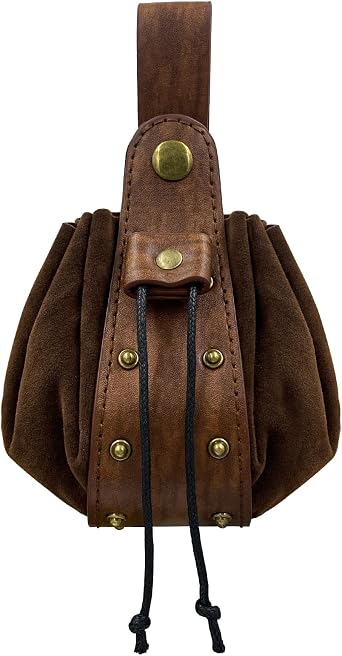 HiiFeuer Vintage Medieval Faux Leather Drawstring Pouch ، العصور الوسطى Portable Coin Purse ، Rivets Belt Pouch Dice Bag for LARP Ren Faire