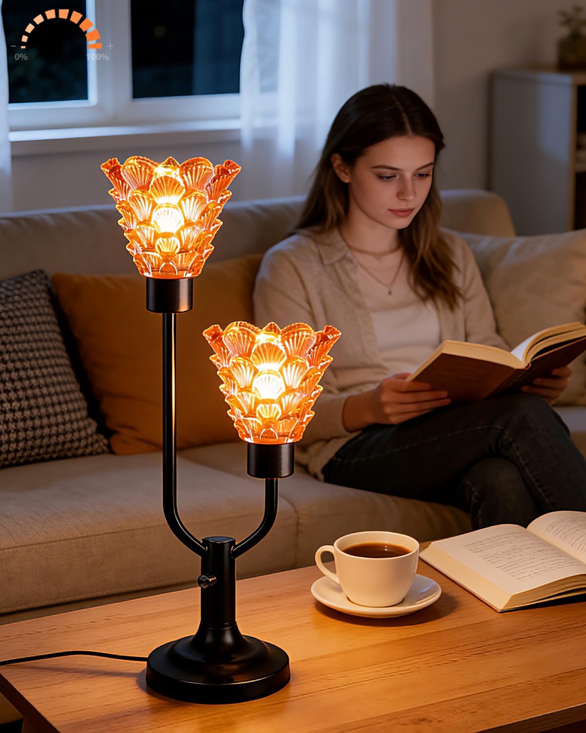 Lightdot Glass Table Lamp Dimmable Mid Century Modern Black Desk Lamp with Thickened Amber Glass 3 Bulbs Included 3000K Warmwhite Nightstand Lamp for Bedroom Bedside End Table