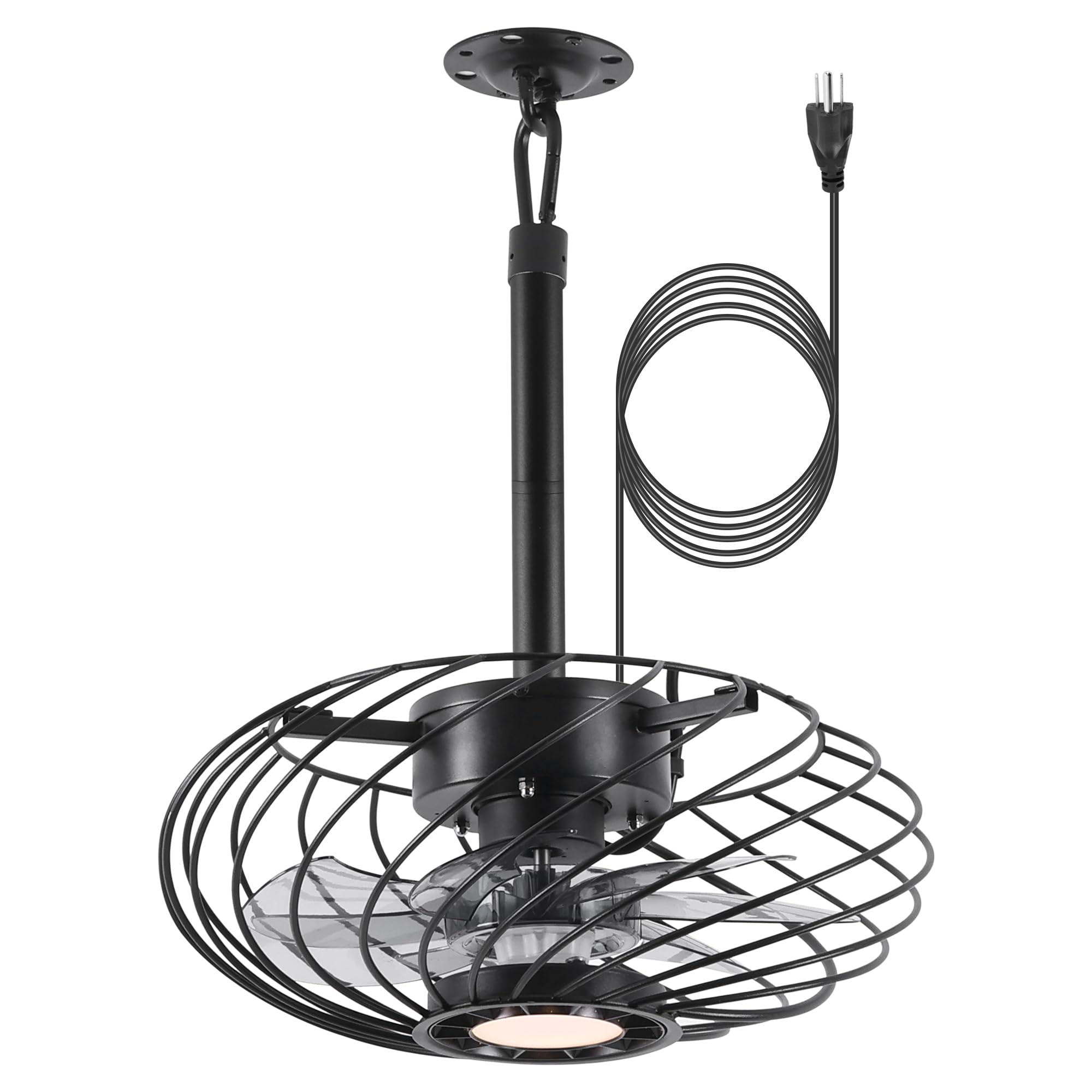 REDSTAR 15" Outdoor Ceiling Fans with Lights and Remote Control, Waterproof Caged Ceiling Fan with 3 Color LED Light,Portable Hanging Gazebo Fan with Plug in Cord Hook for Patios,Black
