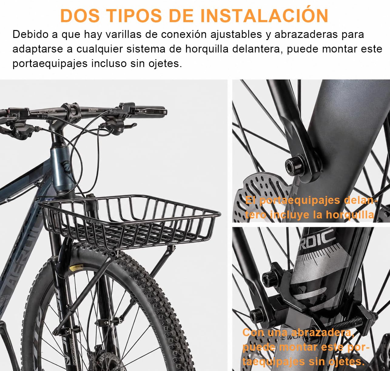 CXWXC Cesta para bicicleta con portaequipajes delantero – Gran cesta delantera para bicicleta con soportes de sujeción – Cesta delantera de aluminio de gran capacidad