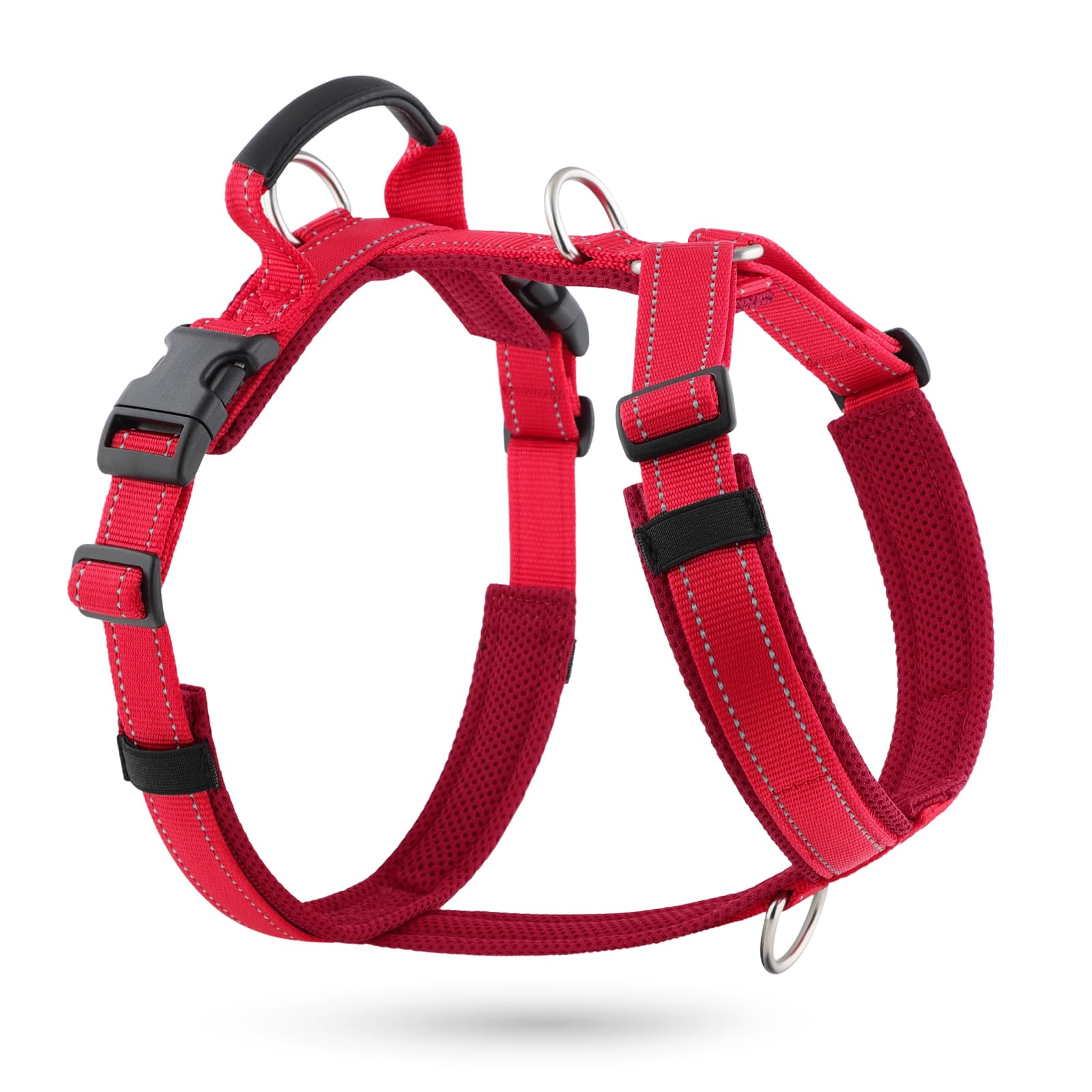 No Pull Dog Harness with Handle, Soft Mesh Padded Adjustable for Small Medium Large Dogs | Reflective Easy Walk Harness with Front Clip for Training, Running & Outdoor (Red, XL)
