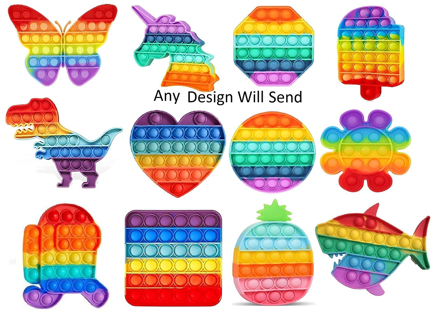 Royals Hub Pop it Fidget Toys 3-Pack for Kids and Adults, Push Bubble Its Sensory Poppers Fidget Toy for Autism ADHD ADD to Relieve Stress, Poppet Rainbow Butterfly & Ice Cream & Pineapple Shapes