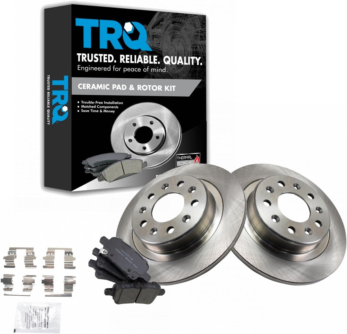 TRQ Rear Brake Pad & Rotor Kit Brake Pads Brake Rotor Ceramic Compatible with 2017-2019 Buick LaCrosse 2018-2019 Regal Sportback Regal TourX Chevrolet Equinox 2016-2019 Malibu GMC Terrain