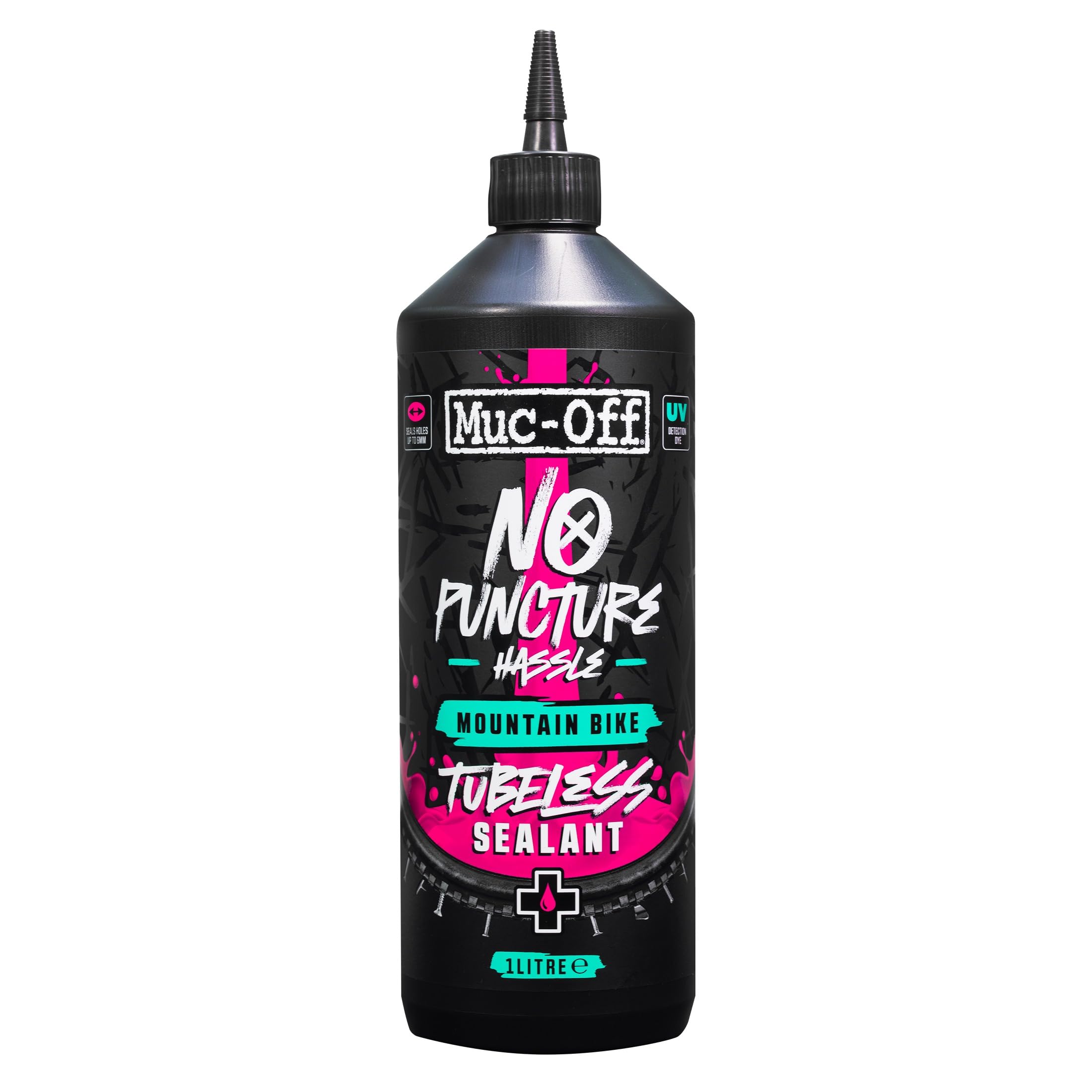 No Puncture Hassle Tubeless Sealant, 1 Liter - Advanced Bicycle Tyre Sealant with UV Tracer Dye That Seals Tears and Holes Up to 6mm