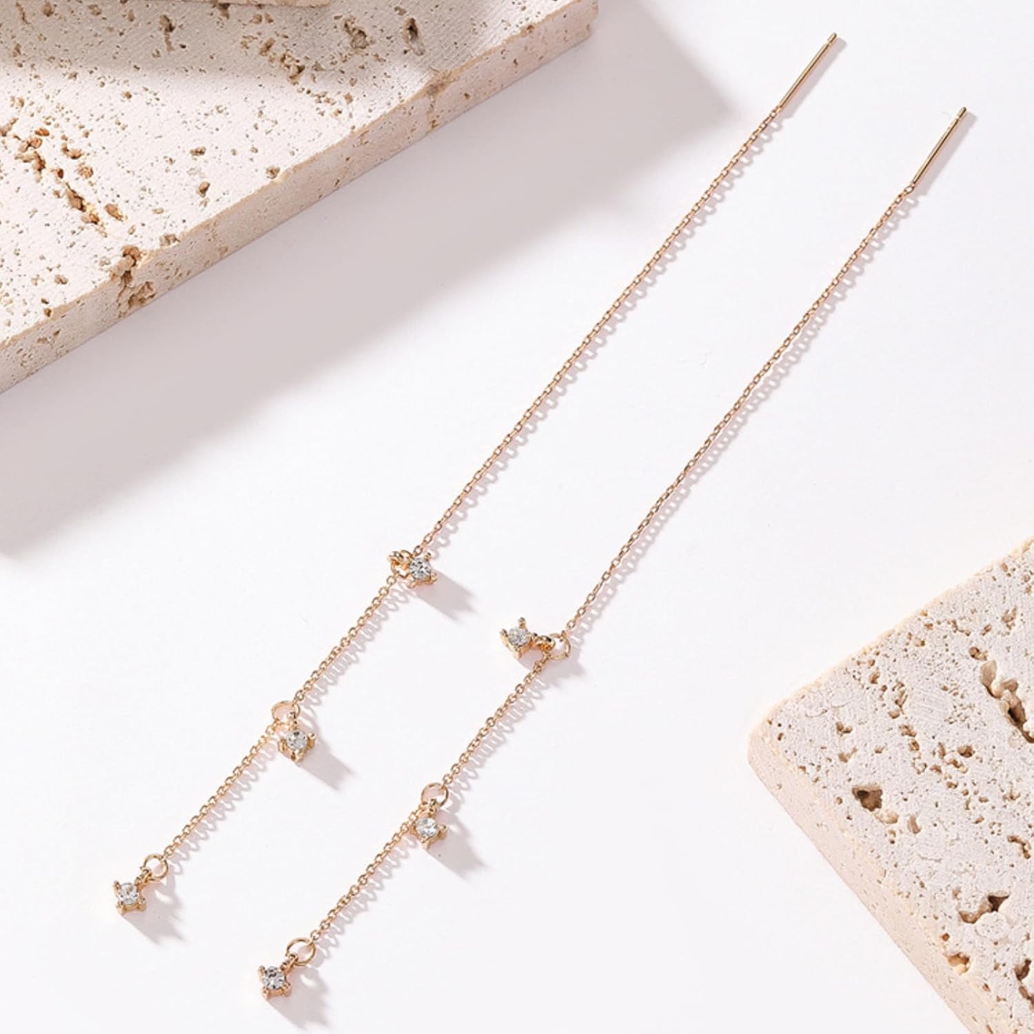 Threader Earrings for Women Dainty Gold Tassel Rhinestone Long Chain Dangle Drop Earrings Trendy Wedding Prom Dress Jewelry Accessories Christmas Gifts - Image 6