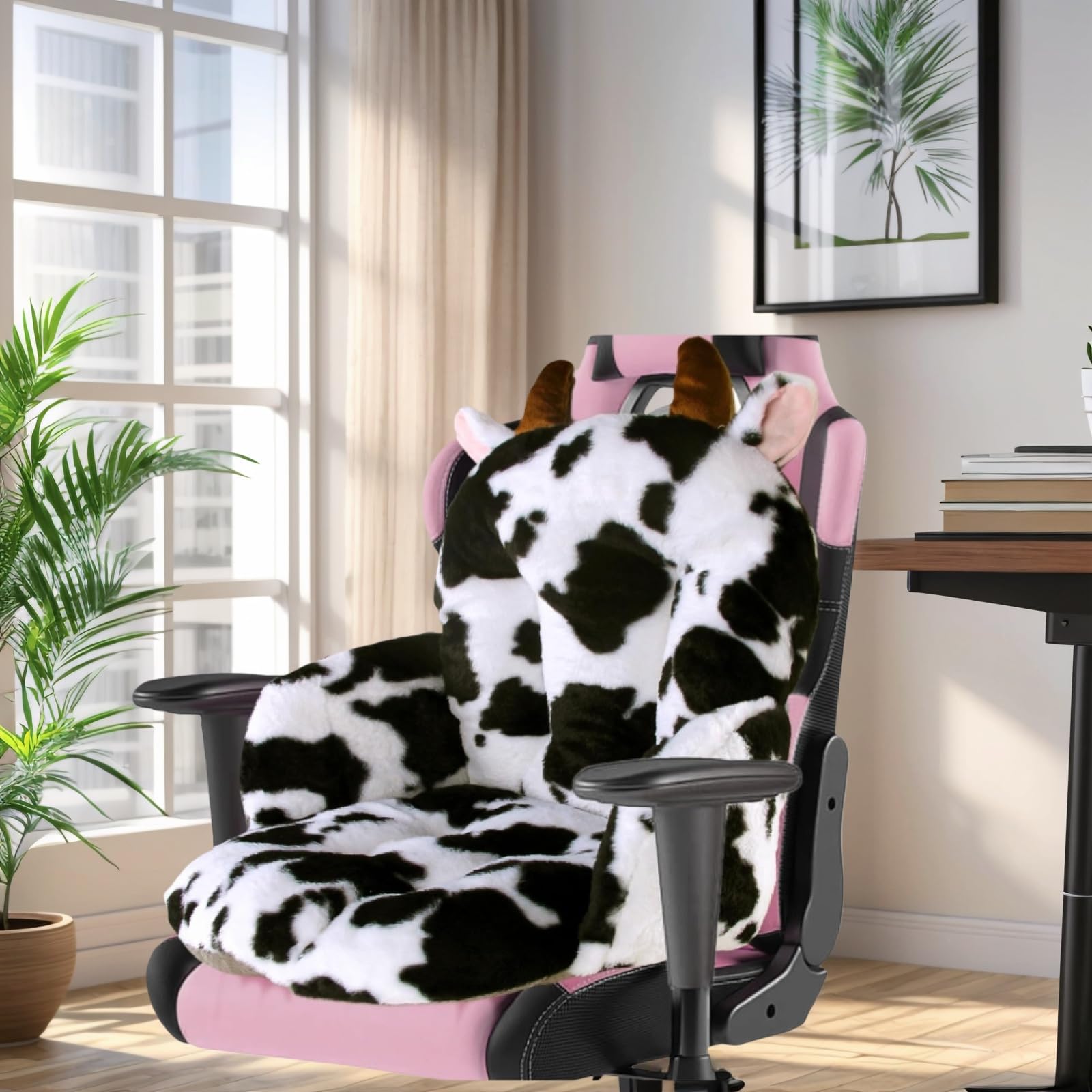 DOBUONO Comfy Office Chair Cushion: 17.5" L x 17.5" W x 18" H Cute Seat Cushion Kawaii Cushion for Gaming Chair with Backrest Non-Slip Floor Seating for Adults and Pets Cow Stuff for Room Decor
